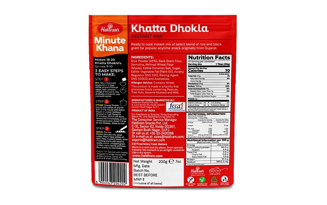 Haldiram's Minute Khana Khatta Dhokla Instant Mix   Pack  200 grams